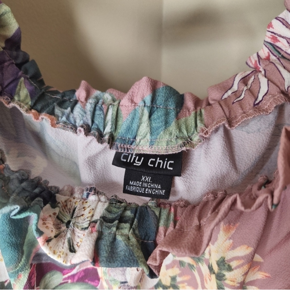 City Chic womens size 24 XXL floral ruffle sleeve off shoulder plus size - Picture 4 of 7